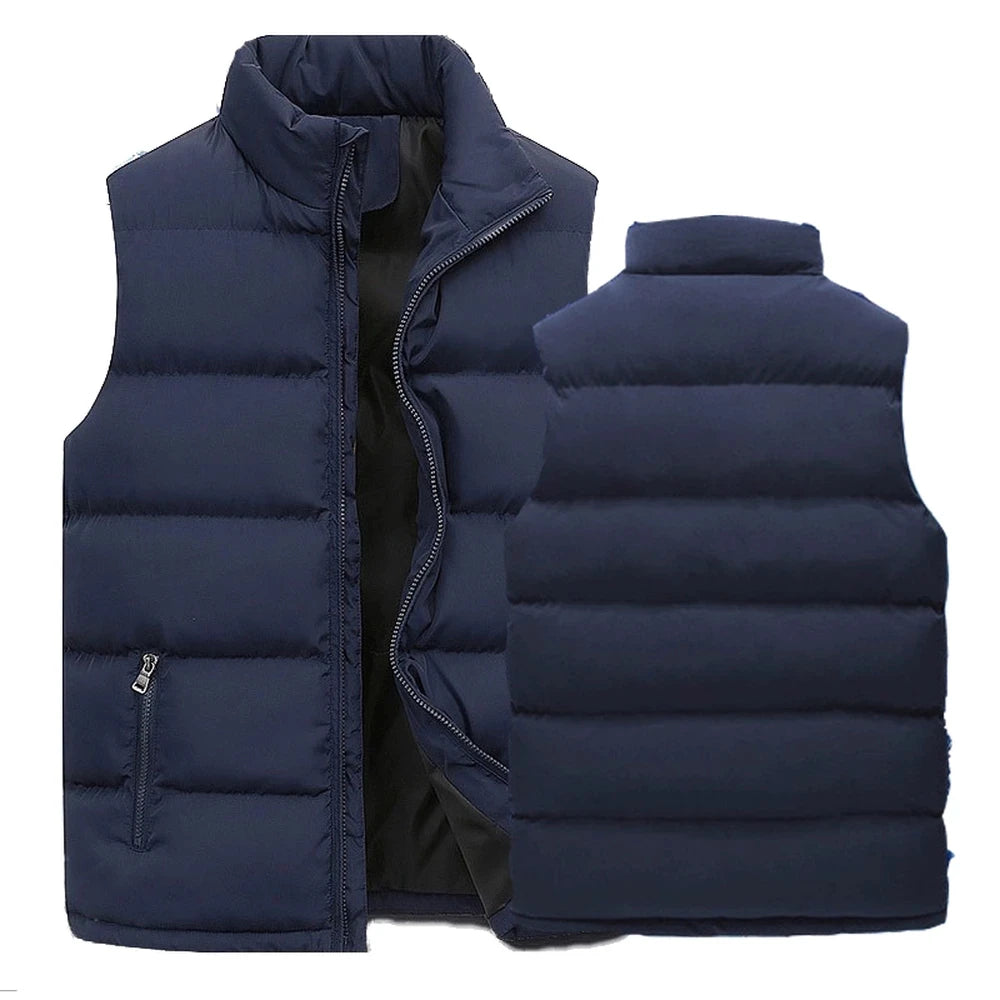 Chaleco para hombre, chaqueta cálida sin mangas, abrigo impermeable con cremallera para invierno, chaleco informal con cuello levantado para otoño, ropa de marca
