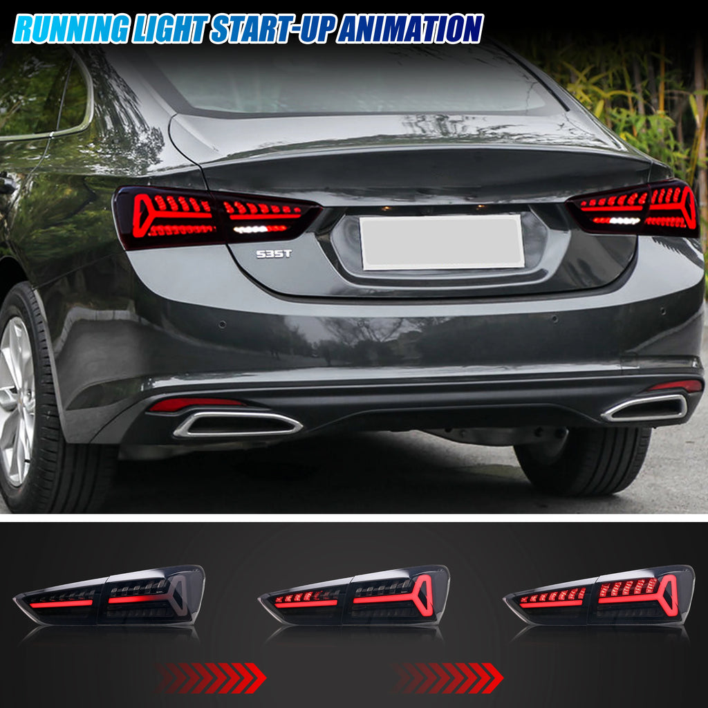 LED Tail Lights for Chevrolet Chevy Malibu 2019-2025 Sequential Turn Signal Dynamic Animation Black Rear Lamps Assembly