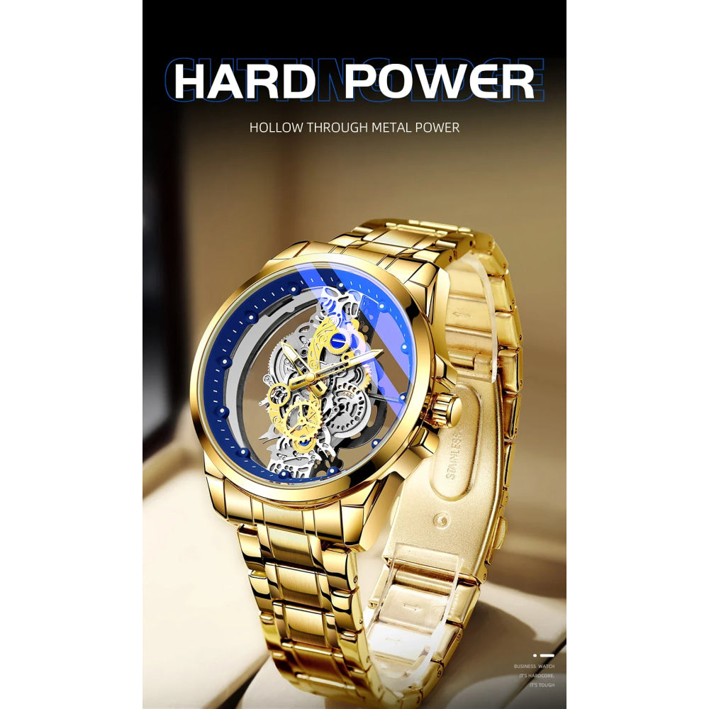 TPW Hot Trendy Fashion Wholesale Men Golden Black Blue Skeleton NOT Automatic Watch Quartz Wrist Watches Luxury 2024