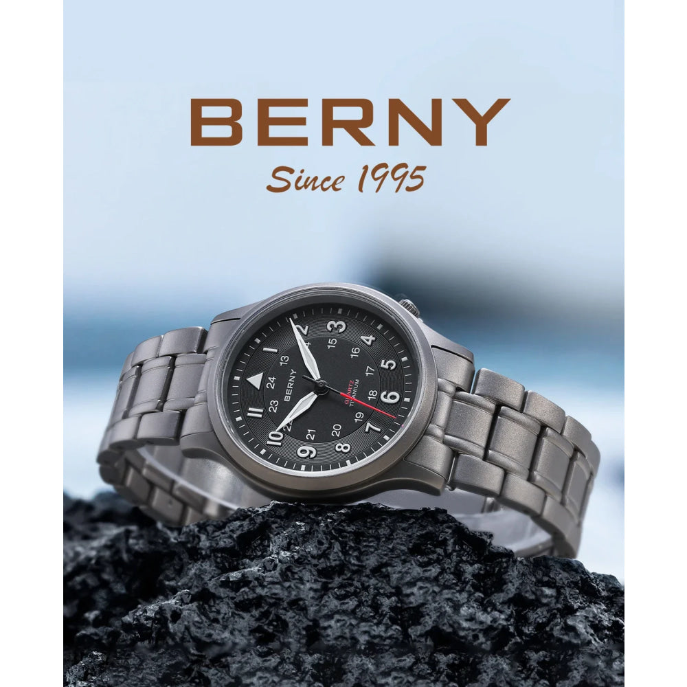 BERNY Full Titanium Watches for Men Outdoor Quartz Men's Field Wristwatch VH31 Super Luminous Sapphire Easy Read Watch