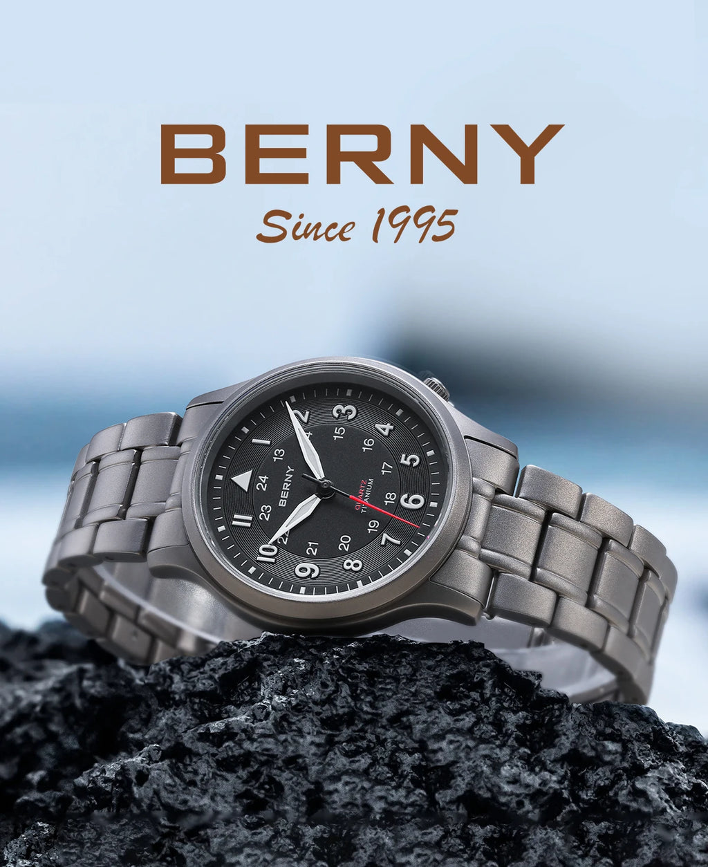 BERNY Full Titanium Watches for Men Outdoor Quartz Men's Field Wristwatch VH31 Super Luminous Sapphire Easy Read Watch