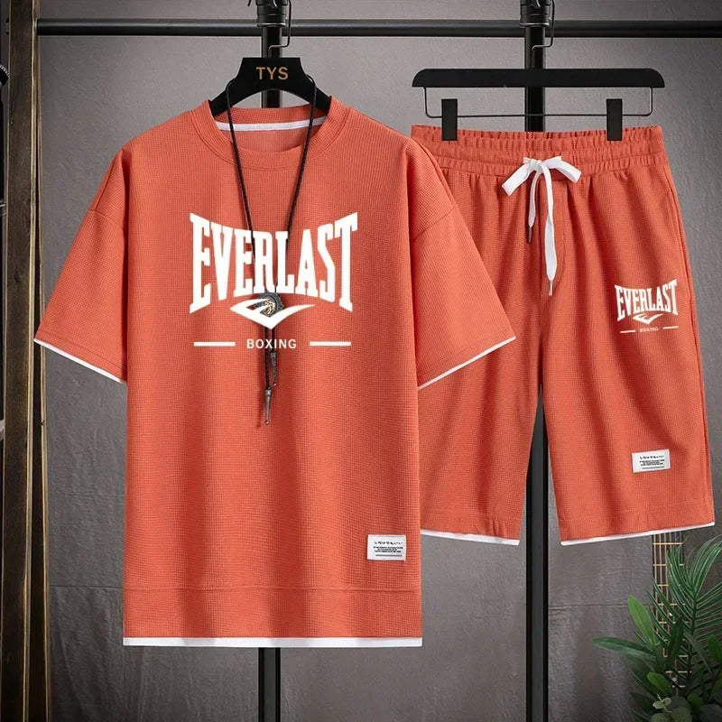 2026 Men's summer suit high quality round neck men's T-shirt 2 pieces shorts running quick dry leisure quick dry.
