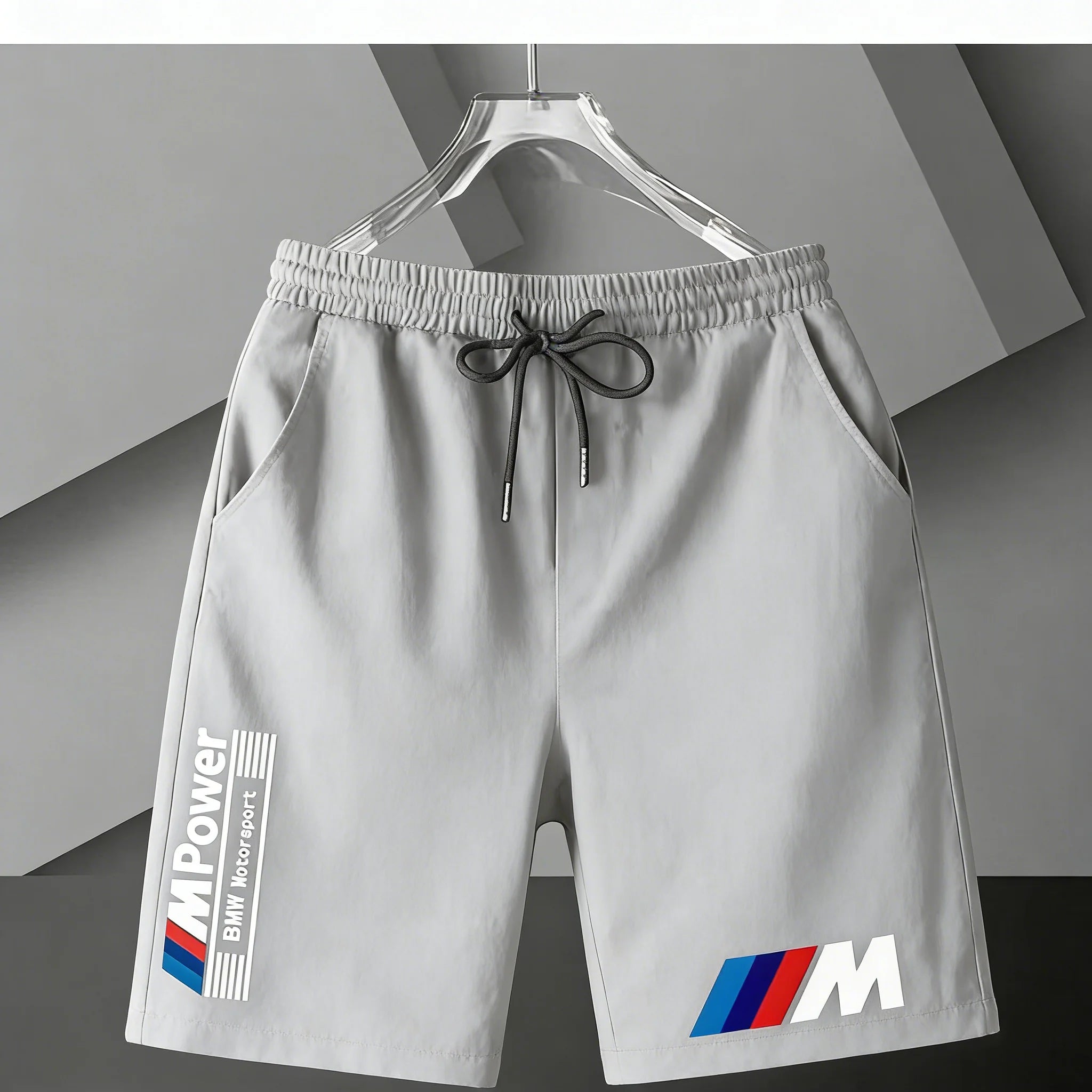 BMW Y2k Print Shorts Men Summer Casual Streetwear Gym Fitness Sports Five-point Pants Elastic Waist Loose Comfort Daily Bottoms