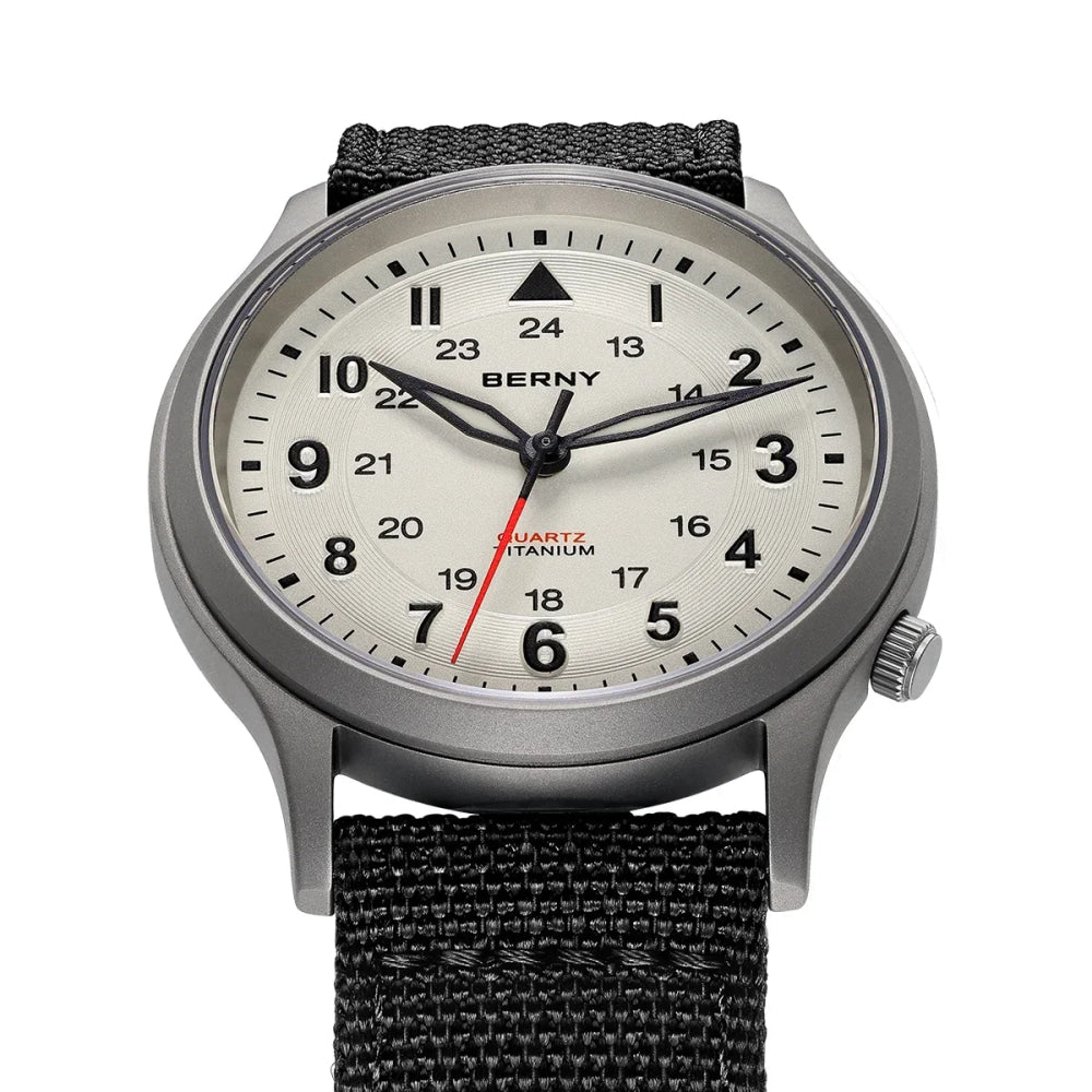 BERNY Titanium Watches for Men Classic Mens Field Watch Easy Read Outdoor Quartz Wristwatch Super Luminous Sapphire 5ATM