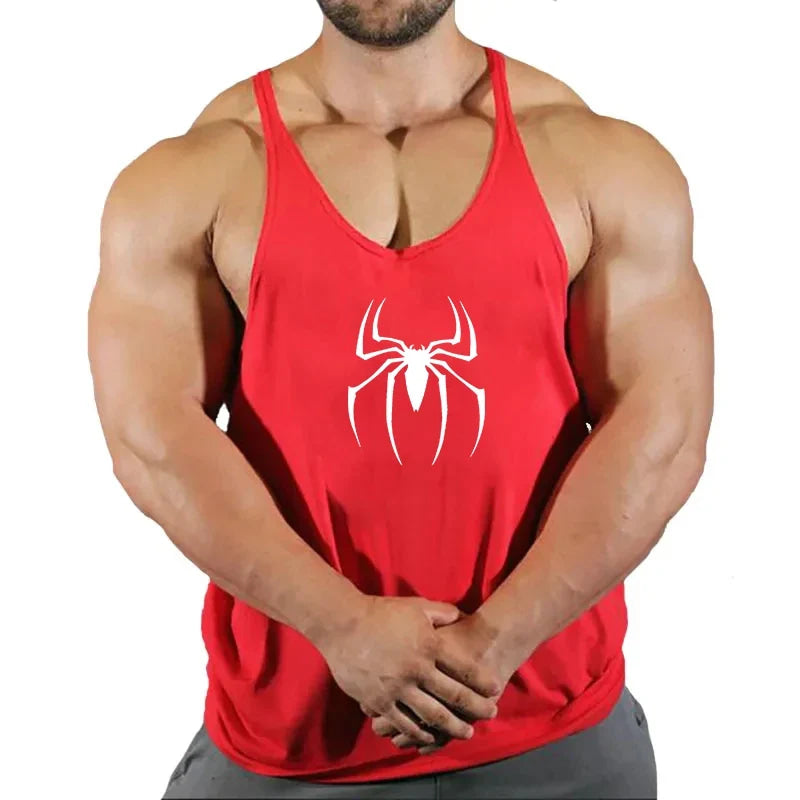 Mens Bodybuilding Faux Cotton Tank Top Gym Fitness Sports Sleeveless Top Skull Print Breathable Tank Top Mens Summer Tank Top
