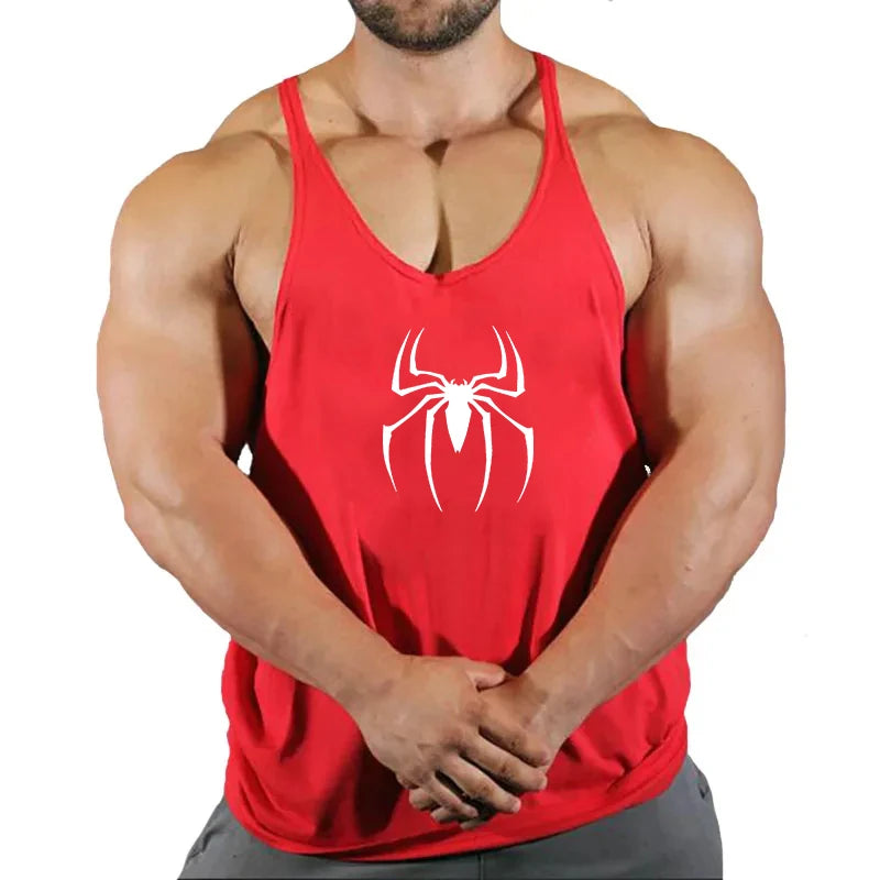 Mens Bodybuilding Faux Cotton Tank Top Gym Fitness Sports Sleeveless Top Skull Print Breathable Tank Top Mens Summer Tank Top