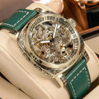 A MEN'S Black Zinc Alloy Business Style Luminous Carved Fully Automatic Tourbillon Hollow Mechanical Watch