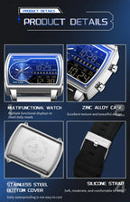 SANDA 6163 Fashion Trend Men's Quartz Watch Fashion Square Watch Countdown Sports Waterproof Dual Display Digital Men's Watches