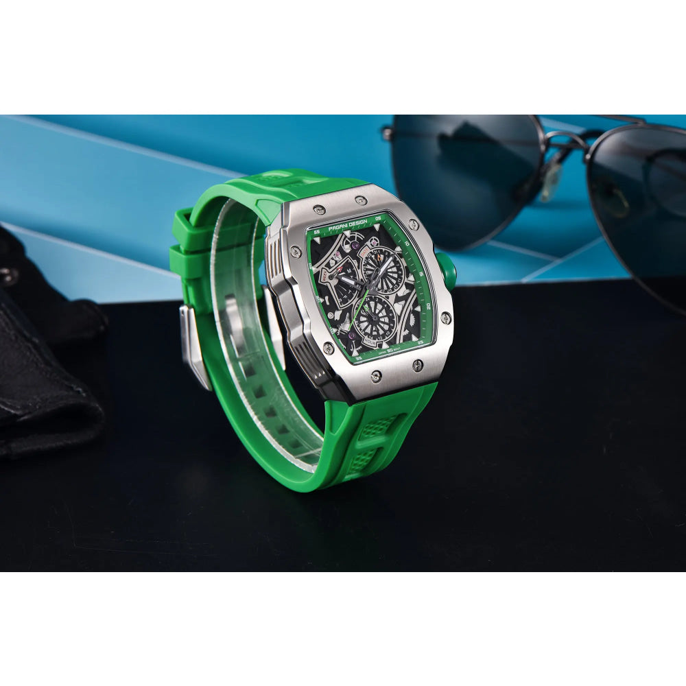 PAGANI DESIGN skeleton Watch Sapphire YS012 Automatic Men’s Quartz Watch Silicone Square Clock Waterproof Relogio Masculino