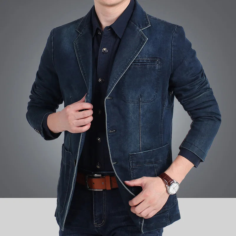 2025 spring and autumn new denim suit men casual loose large size youth denim suit jacket Fashion classic style