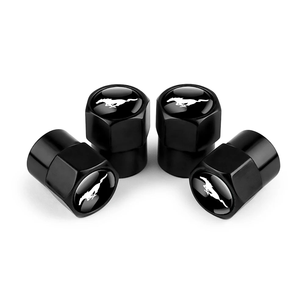 4pc Mustang Logo Tire Valve Caps Aluminum Alloy Dustproof Car Wheel Air Stem Cover For Ford Focus ST Mk7 Everest Kuga Fiesta Mk3