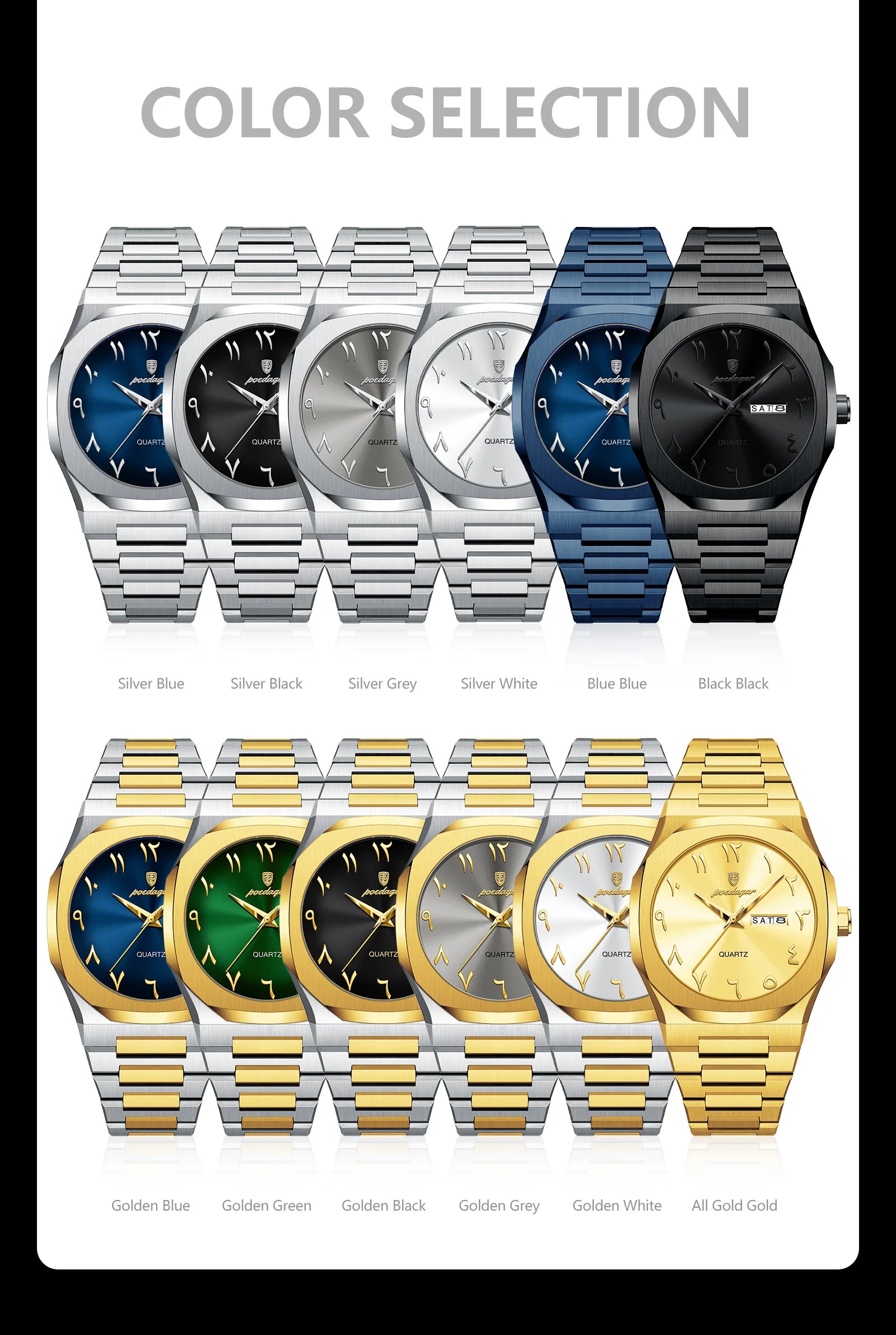 POEDAGAR Military Watch For Men Waterproof Luxury Week Calendar Man Wristwatch Quartz Stainless Steel Fashion Men's Watches Male
