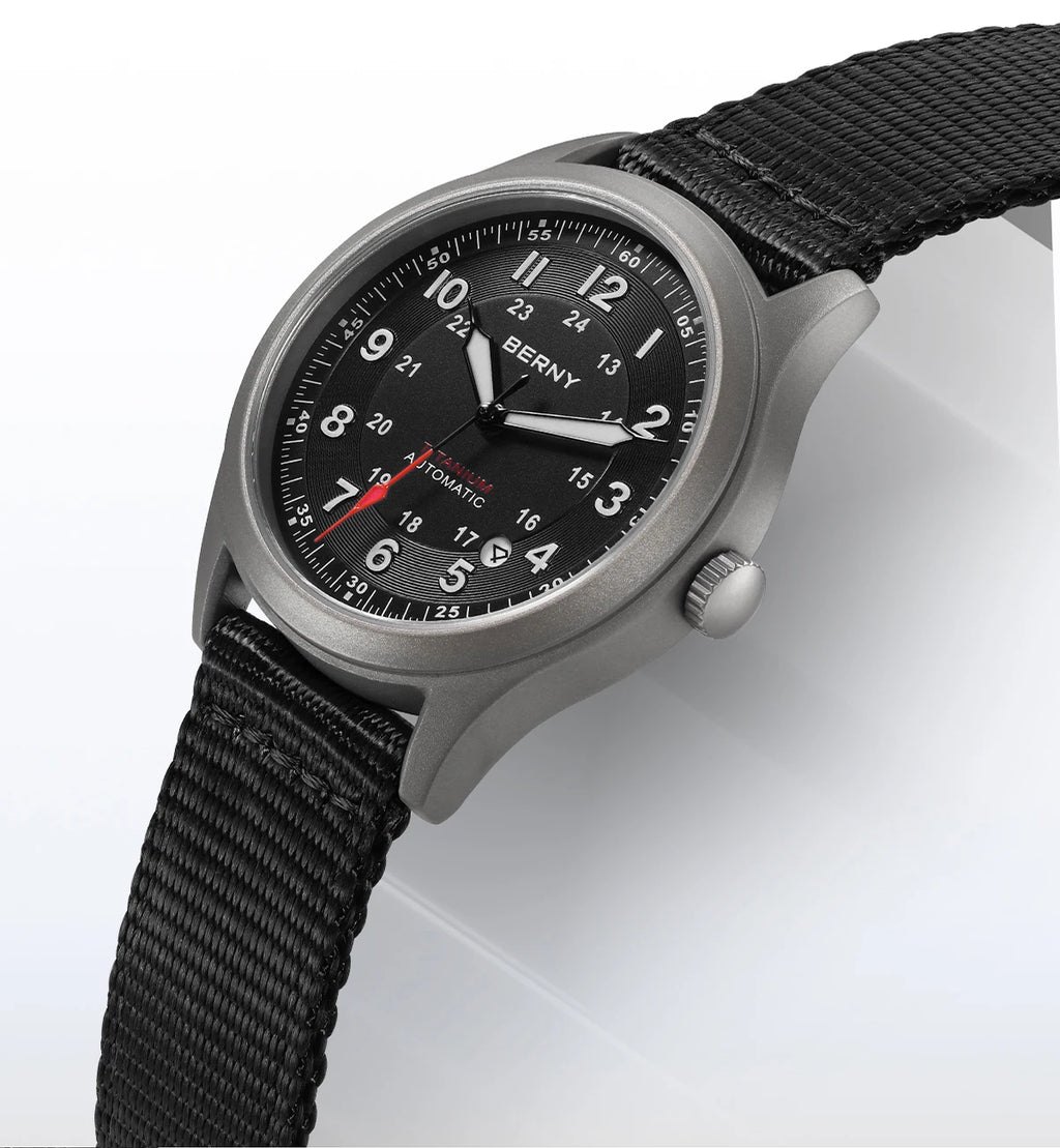 BERNY Titanium Automatic Men's Field Watches Date Sapphire Super Luminous Sports Easy Read Outdoor 10ATM Mechanical Watch