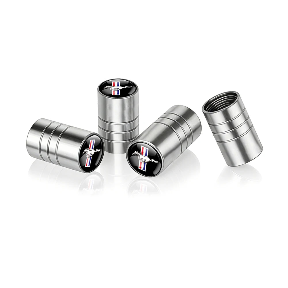 4pc Mustang Logo Tire Valve Caps Aluminum Alloy Dustproof Car Wheel Air Stem Cover For Ford Focus ST Mk7 Everest Kuga Fiesta Mk3