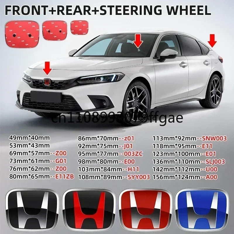 1pcs 3D H Custom Badge Decal for Honda Civic VEZEL CRV City Accord Fit Odyssey Car Hood Front Grill Rear Trunk H Logo Sticker