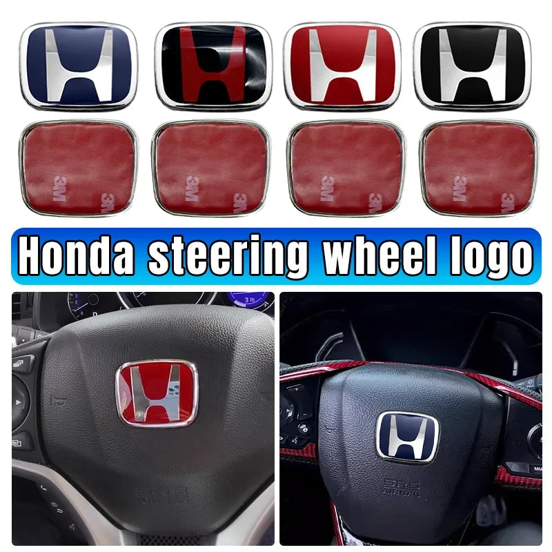 Car Steering Wheel Emblem H-Sticker For Honda Civic Accord City CRV Jade Fit Odyssey Hybrid Red Black Blue Interior Modification