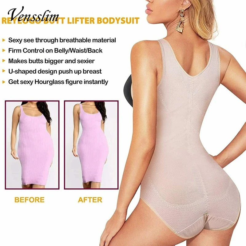 Vensslim Full Body Shapewear Cross Compression Abs Body Shaper Women Slimming Bodysuit Push Up Vest Tummy Control Open Crotch