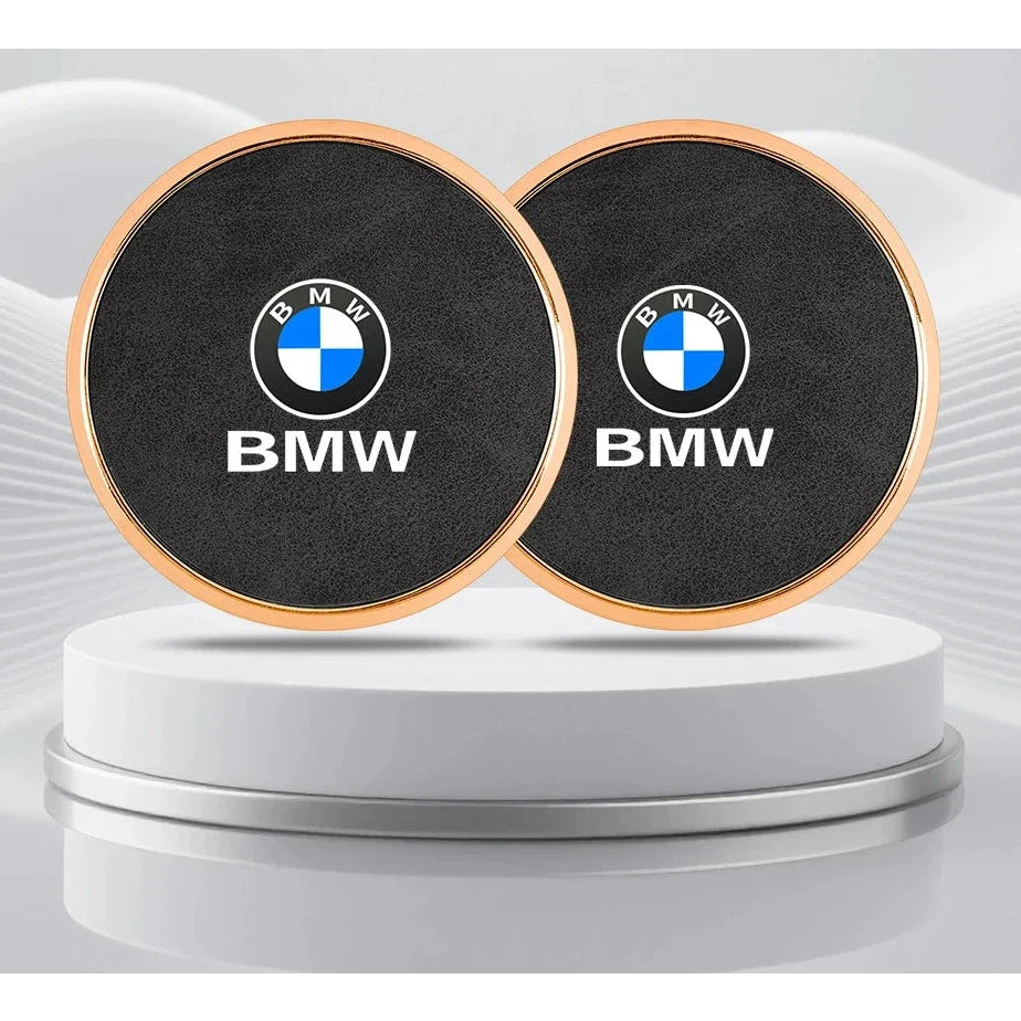2Pcs Leather Car Coaster Anti-slip Mat Cup Holder Pad For BMW X1 X2 X3 X4 X5 X6 X7 1 3 5 6 7 Series E60 E90 E70 G20 G30 G7