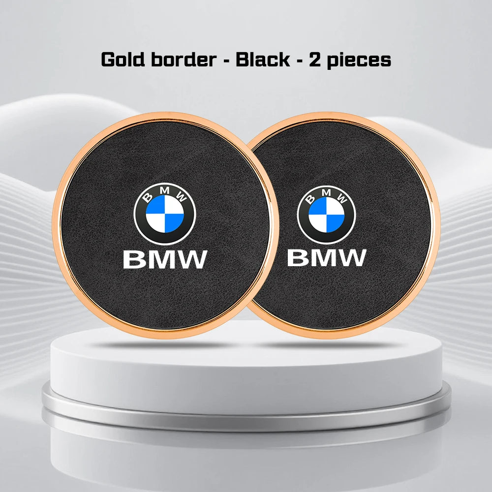 2Pcs Leather Car Coaster Anti-slip Mat Cup Holder Pad For BMW X1 X2 X3 X4 X5 X6 X7 1 3 5 6 7 Series E60 E90 E70 G20 G30 G7