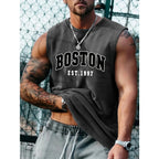 Men's summer fashion casual sports loose Boston est 1997 Print comfortable breathable round neck sleeveless vest