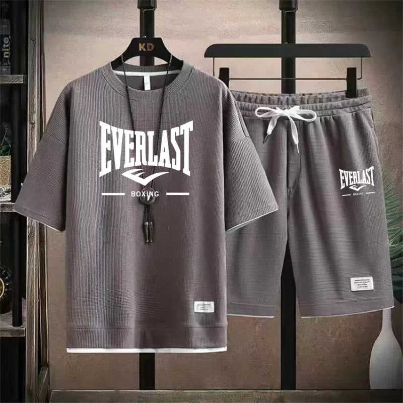 2026 Men's summer suit high quality round neck men's T-shirt 2 pieces shorts running quick dry leisure quick dry.