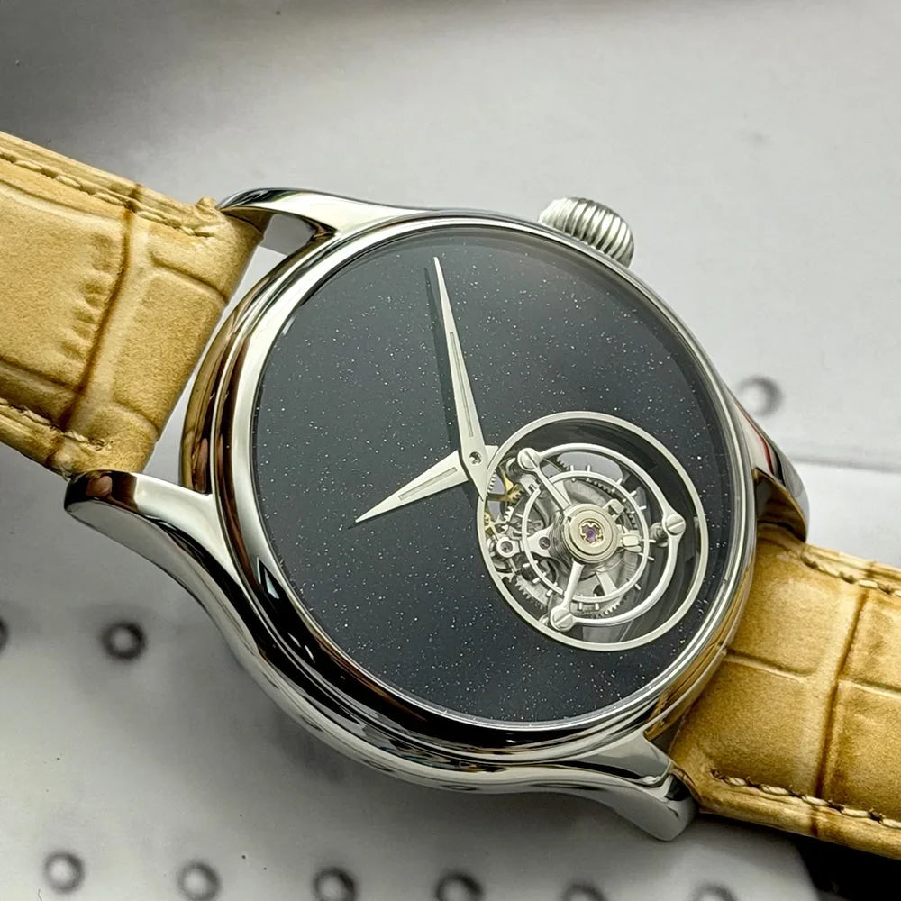 Merkur 100% Tourbillon Watch Men's Natural Stone Dial Malachite Sapphire Watch For Men Mechanical Wristwatches Relogio Masculino