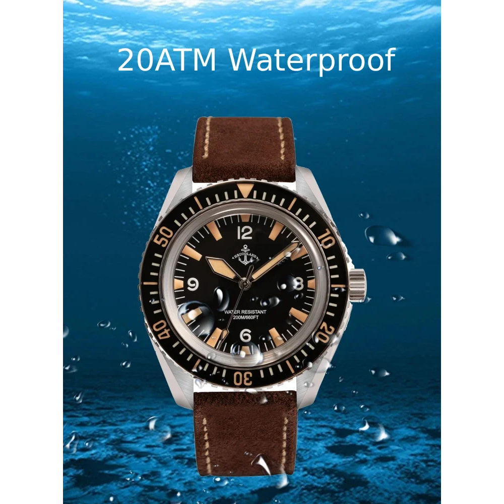 Hruodland F025 Retro Sport Men Watch HZ2565 Automatic Mechanical Stainless Steel Leather Strap Diving  reloj hombre watch for me