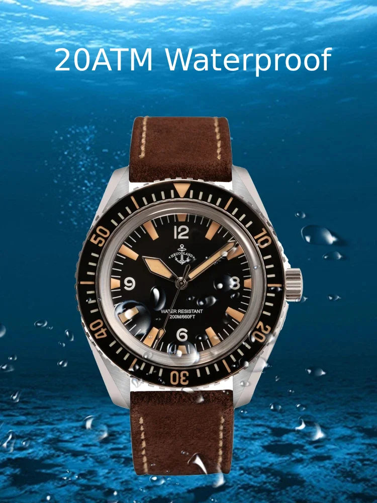 Hruodland F025 Retro Sport Men Watch HZ2565 Automatic Mechanical Stainless Steel Leather Strap Diving  reloj hombre watch for me