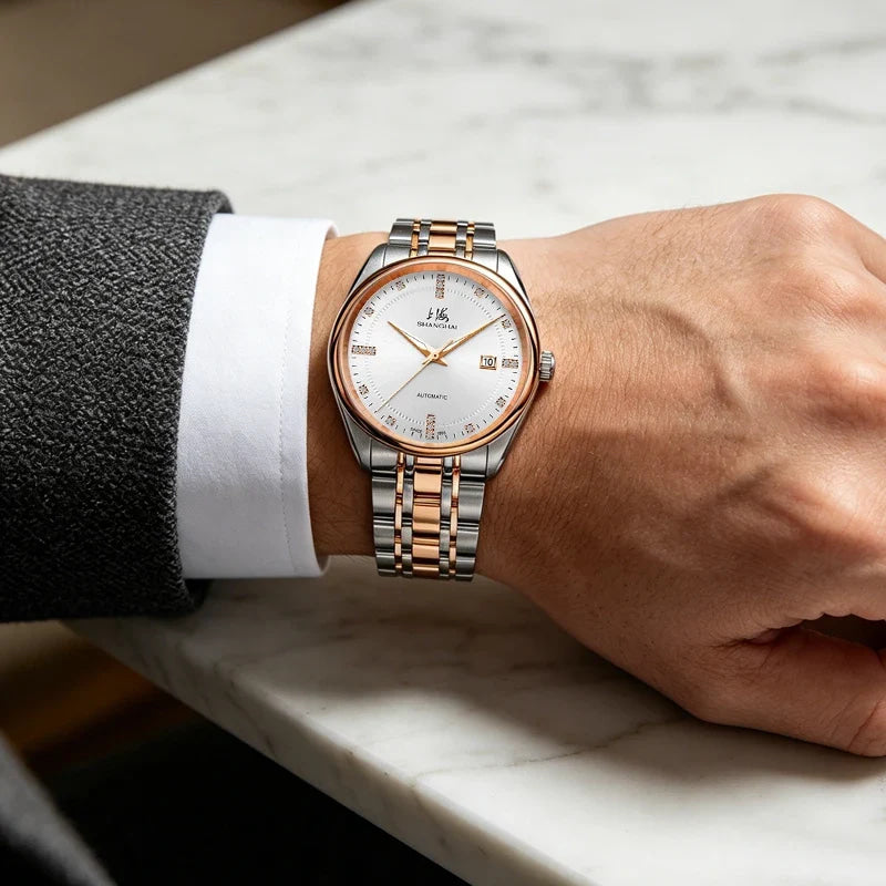 Shanghai Watch Calendar Mechanical Men's Watches 40mm Automatic Watches 316L Stainless Steel 50M Waterproof reloj hombre SH3007