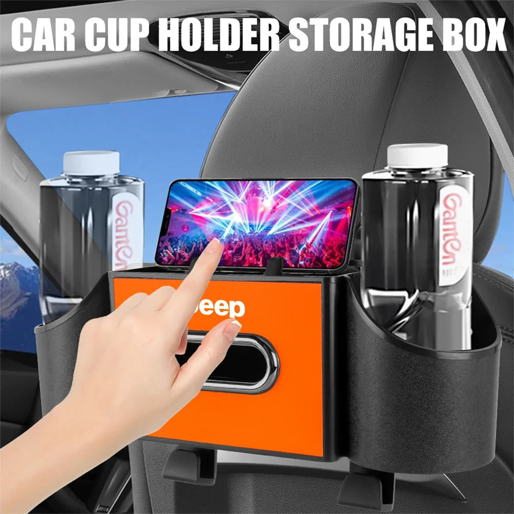 Car Backseat Tissue Organizer Cup Holder Accessories For Jeep Wrangler Renegade Compass Gladiator Cherokee Grand Patriot Libert