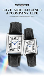 SANDA 9031/1108 Resistant Leather Strap Square Dial Waterproof Sport Casual Women Men Quartz Watches Reloj Luxury Couple Watch