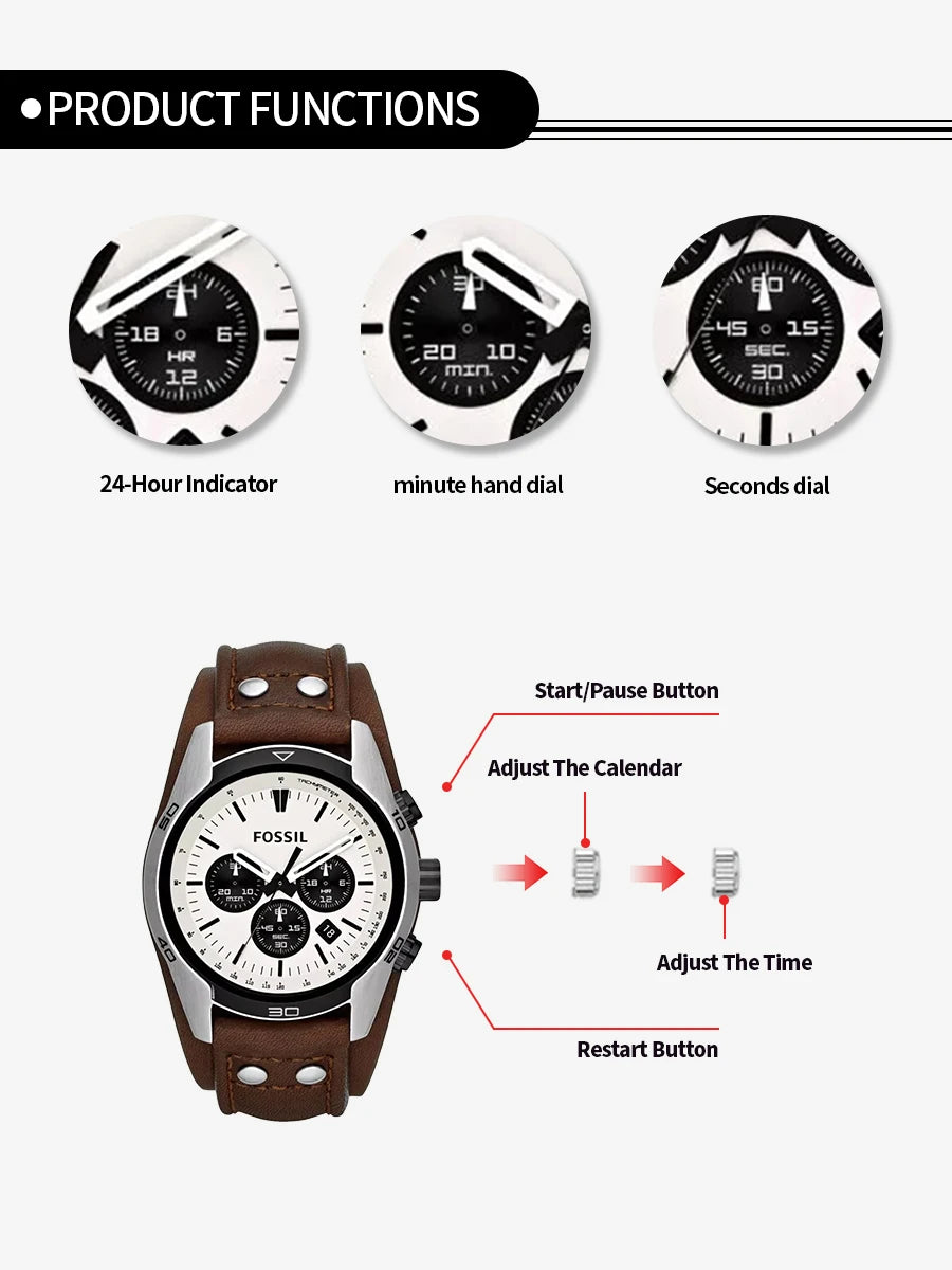 Fossil CH2890 Coachman Chronograph Men's Watch Military Brown Leather Strap Sport Waterproof Quartz Wristwatch Relogio Masculino