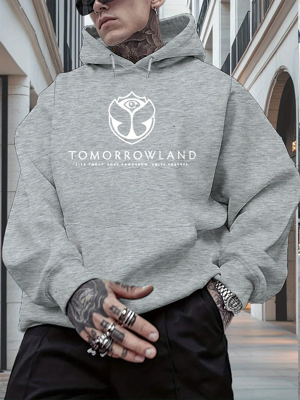 2025Men'S Hoodie with "TOMORROWLAND" Graphic - Casual Pullover Sweatshirt Long Sleeve Regular Fit Fall/Winter Casual Wear Hoodie