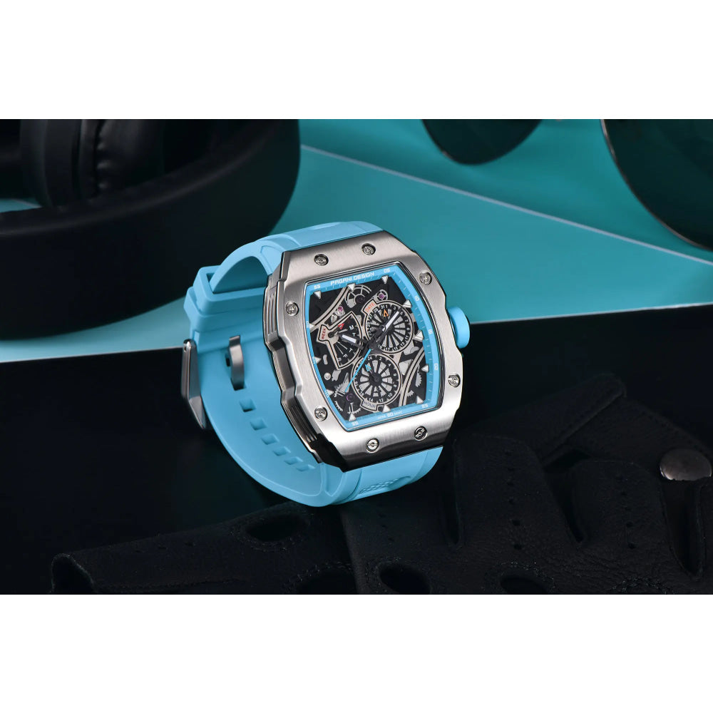 PAGANI DESIGN skeleton Watch Sapphire YS012 Automatic Men’s Quartz Watch Silicone Square Clock Waterproof Relogio Masculino