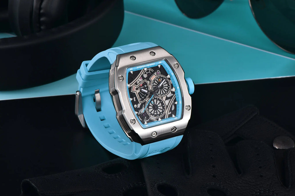 PAGANI DESIGN skeleton Watch Sapphire YS012 Automatic Men’s Quartz Watch Silicone Square Clock Waterproof Relogio Masculino