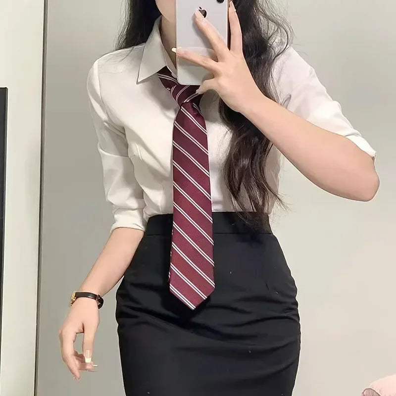 FANAN Preppy Style White Shirts Women Korean Slim Long Sleeve Office Shirt Ladies 2025 Spring Fashion Button Lapel Short Blouse