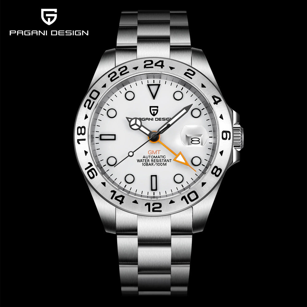 PAGANI DESIGN Vintage 42MM GMT Men's Watch PD1682 Automatic Mechanical Timepiece Sapphire Stainless Steel 100M Waterproof Retro