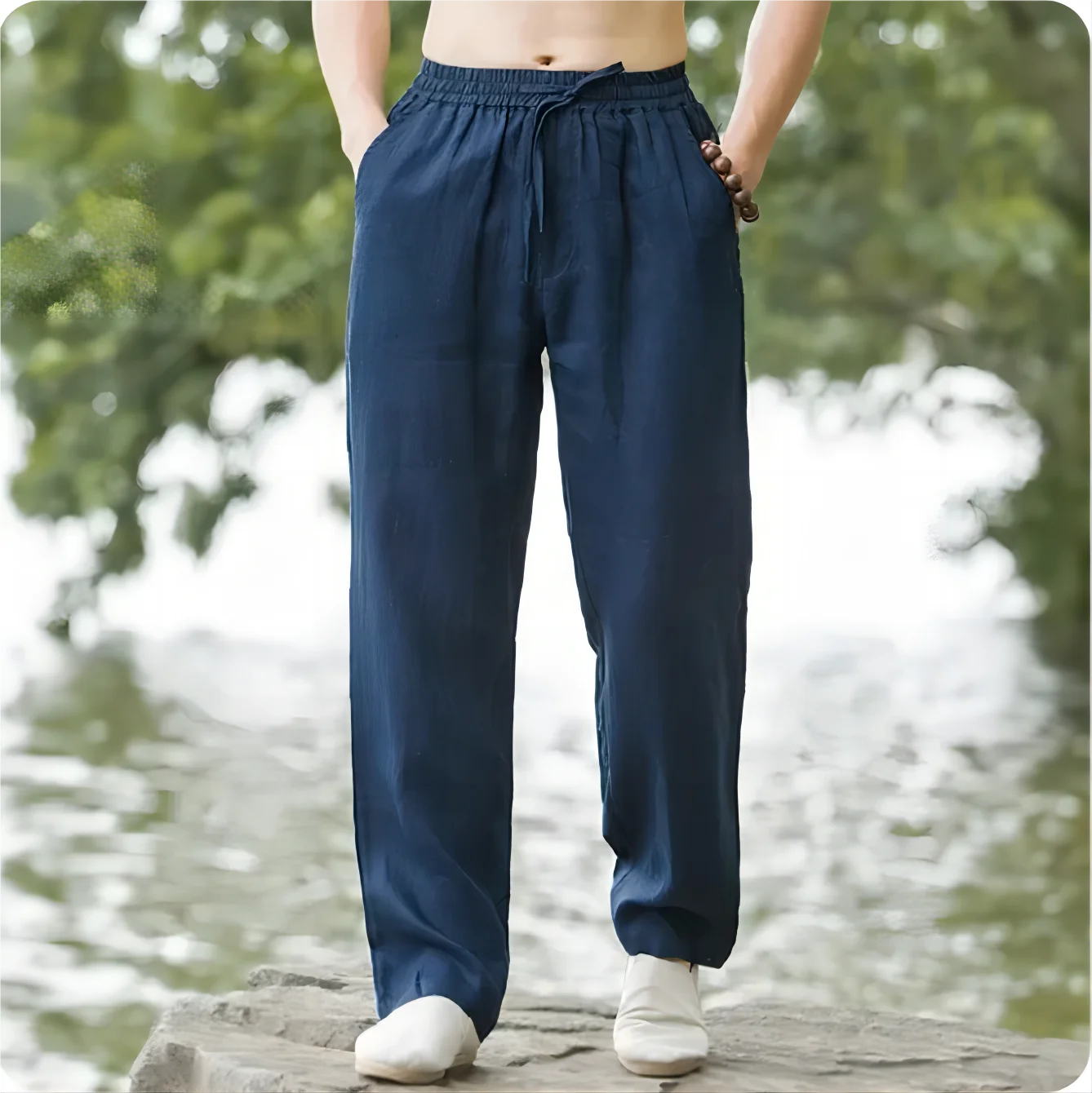 2025 new men's cotton and linen pants, loose and cool casual pants, elastic waist pants, casual oversized street wear, lightweig