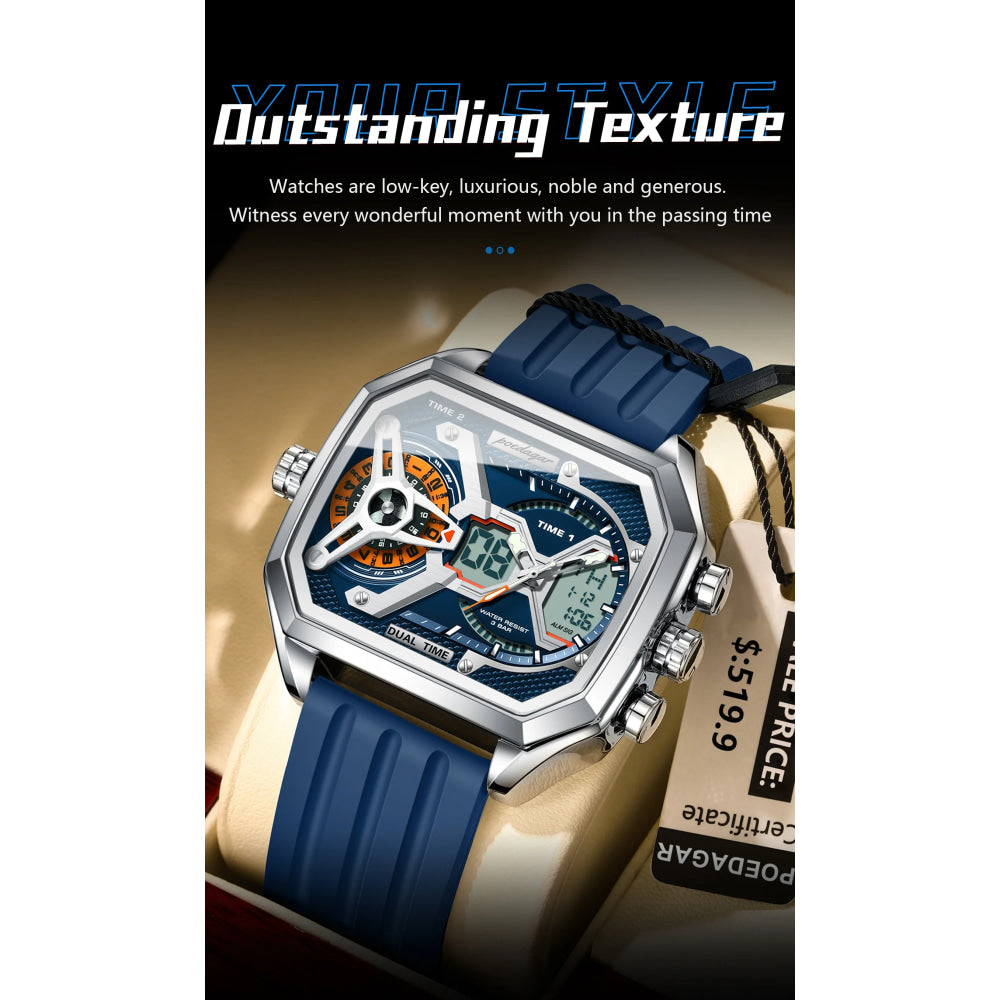 POEDAGAR Top Luxury Men Clock LED Calendar Week Luminous Man Wristwatch Electronic Rectangle Silicone Strap Quartz Men's Watches