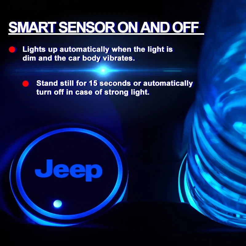 2Pcs LED Car Luminous Water Cup Pad Atmosphere Light Auto Accessories For Jeep Wrangler Renegade Compass Gladiator Cherokee Patr