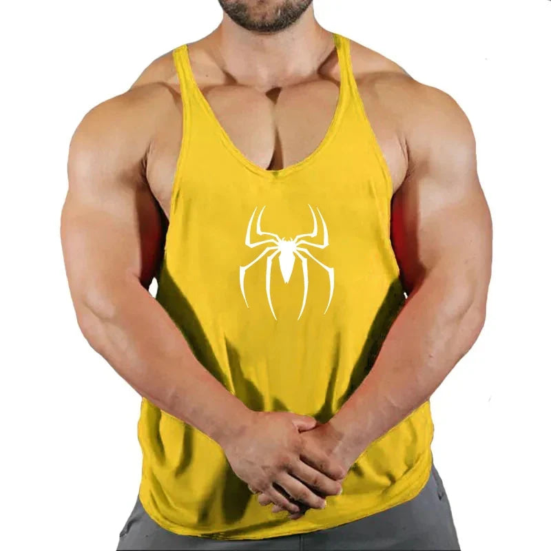 Mens Bodybuilding Faux Cotton Tank Top Gym Fitness Sports Sleeveless Top Skull Print Breathable Tank Top Mens Summer Tank Top