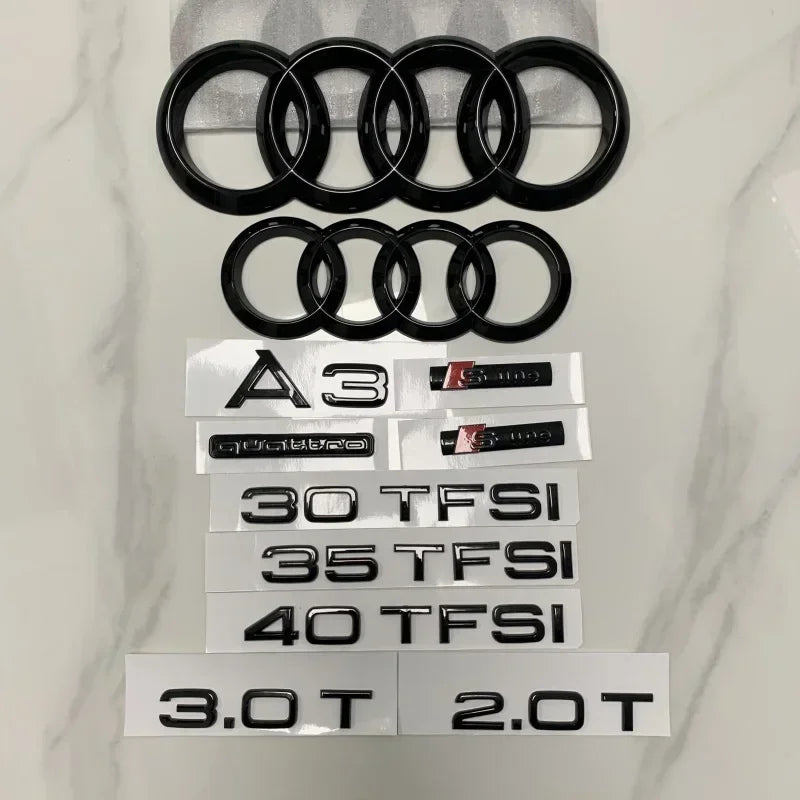 Replaced Accessories for Audi A3 2010-2020 2020-2024 Car Hood Front Grill Rear Trunk Emblem Badge Sticker Quattro Sline 35TFSI