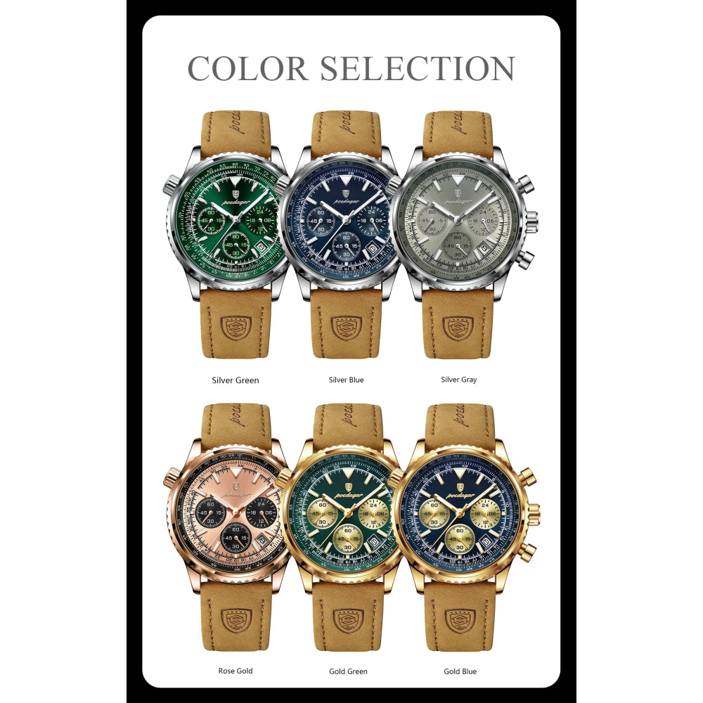 POEDAGAR Luxury Man Watch Quartz Waterproof Luminous Date Chronograph Leather Men Wristwatch Military Sports Men's Watches Reloj
