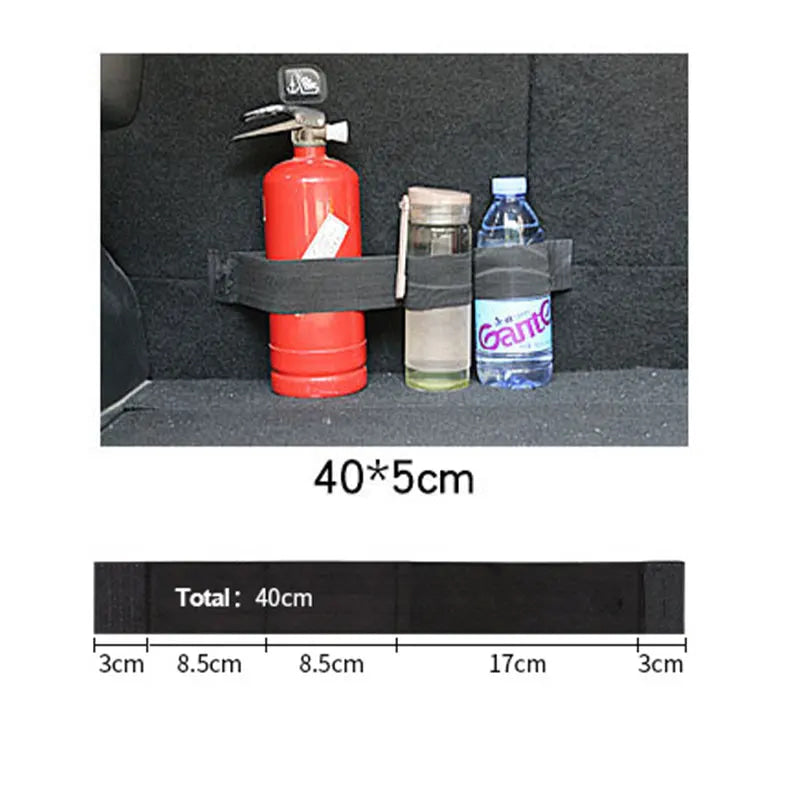 Organizador de maletero de coche, cinta de fijación elástica, extintor de incendios, tanque de agua, cinta de fijación de almacenamiento varios, accesorios de almacenamiento de coches