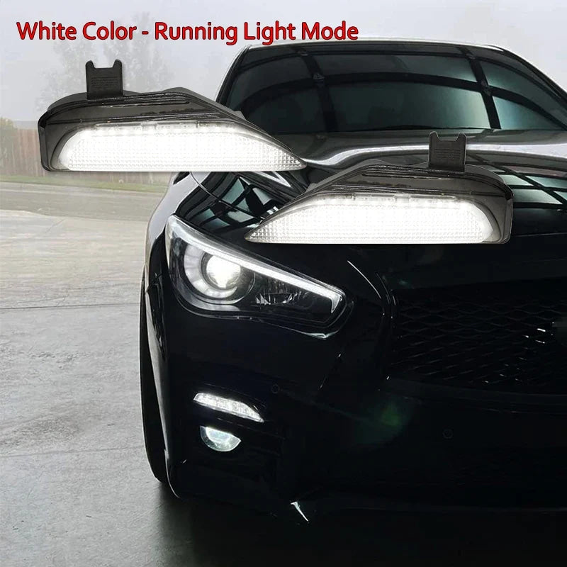 2pcs For Infiniti Q50 and Q50 Sport Car Bumper Sequential Amber Turn Signal Replace Switchback white LED Daytime Running Light