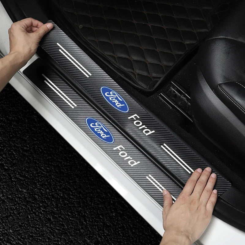 4PCS For Ford Focus Fiesta Kuga Mondeo SMax Edge Ranger Silicone Car Door Sill Threshold Anti-scratch Protective Strap Sticker