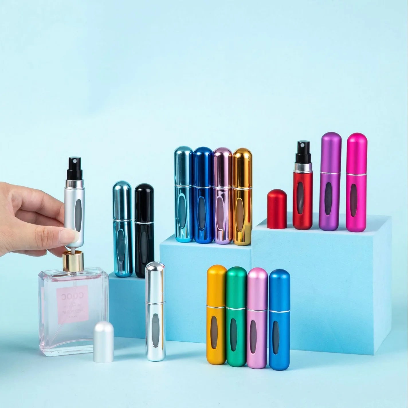 Mini atomizador de botella de Perfume recargable, pulverizador de aluminio, contenedor de líquidos portátil de viaje, herramienta dispensadora de cosméticos, 1 ud.