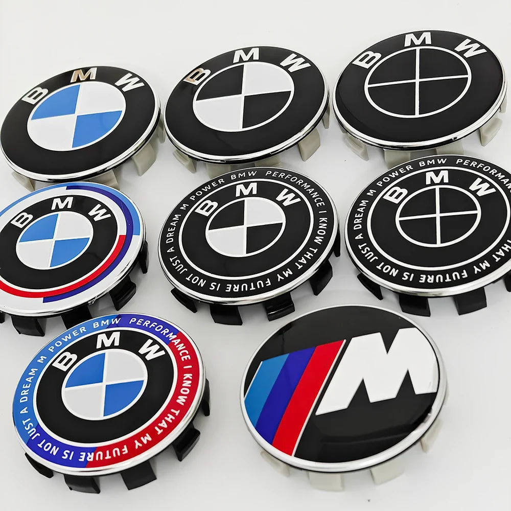 4pcs For BMW 50th E90 E60 F10 F20 G20 G30 E53 E85 E70 56mm 68mm Blue White Car Hub Cap Wheel Center Cap Emblem Badge Accessories