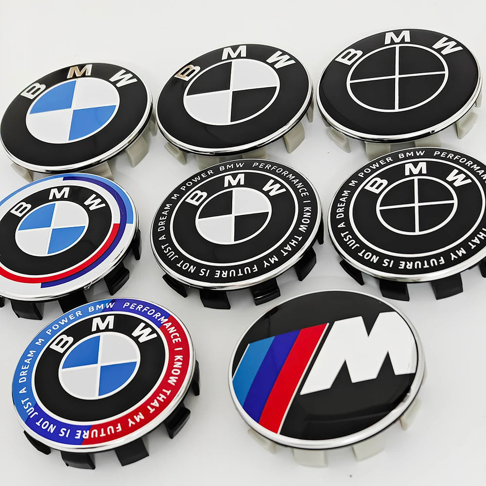 4pcs For BMW 50th E90 E60 F10 F20 G20 G30 E53 E85 E70 56mm 68mm Blue White Car Hub Cap Wheel Center Cap Emblem Badge Accessories