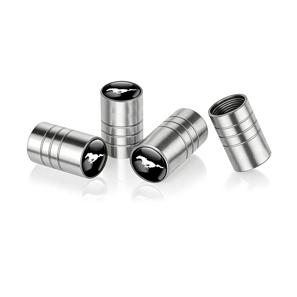 4pc Mustang Logo Tire Valve Caps Aluminum Alloy Dustproof Car Wheel Air Stem Cover For Ford Focus ST Mk7 Everest Kuga Fiesta Mk3